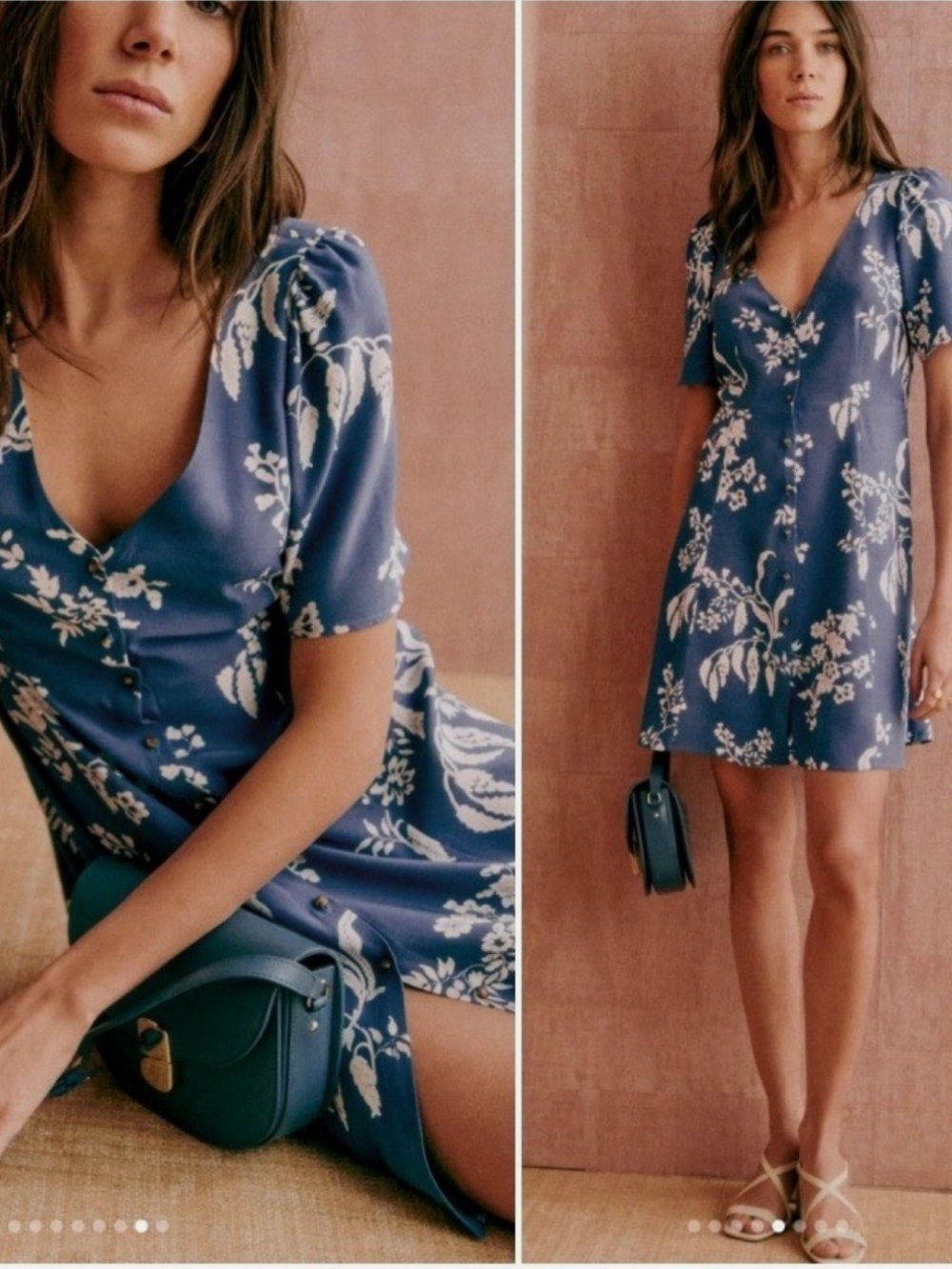 Sezane Blue Floral Mini Dress
